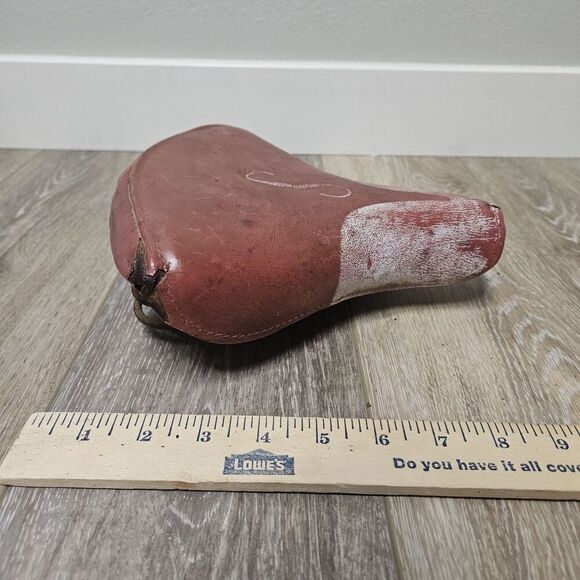 Mesinger Schwinn Vintage 60s S Seat Monogram Dual Sping Saddle Red White Retro - Picture 2 of 11